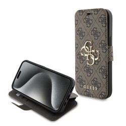 Coque portefeuille Guess 4G Big Metal Logo pour Apple iPhone 15 - Marron
