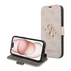 Coque portefeuille Guess 4G Big Metal Logo pour Apple iPhone 15 - Rose