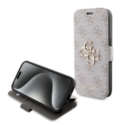 Coque portefeuille Guess 4G Big Metal Logo pour Apple iPhone 15 Pro Max - Rose