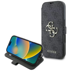 Coque portefeuille Guess 4G Big Metal Logo pour Apple iPhone 16 - Noir