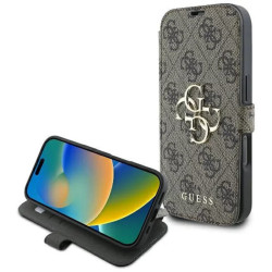 Coque portefeuille Guess 4G Big Metal Logo pour Apple iPhone 16 Pro Max - Marron