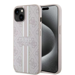 Coque arrière rigide Guess 4G Printed Stripes avec MagSafe pour Apple iPhone 15 - Rose