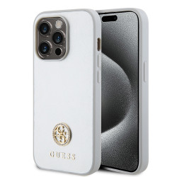 Coque arrière rigide Guess 4G Strass Metal Logo pour Apple iPhone 15 Pro - Argent