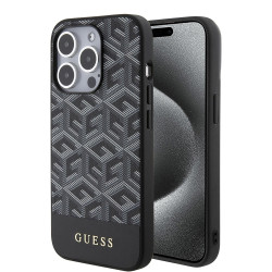 Coque arrière rigide Guess GCube Stripes avec MagSafe pour Apple iPhone 15 Pro - Noir