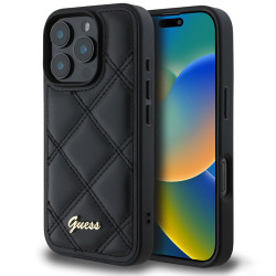 Coque arrière Guess Quilted Puffed Metal Logo pour Apple iPhone 16 Pro - Noir