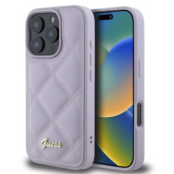 Coque arrière Guess Quilted Puffed Metal Logo pour Apple iPhone 16 Pro Max - Violet