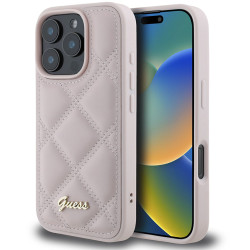 Coque arrière Guess Quilted Puffed Metal Logo pour Apple iPhone 16 Pro - Rose