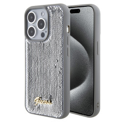 Coque arrière Guess Sequin Script Metal pour Apple iPhone 15 Pro - Argent