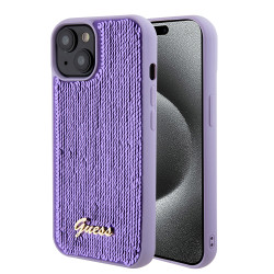 Coque arrière Guess Sequin Script Metal pour Apple iPhone 15 - Violet
