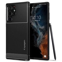 Coque arrière Spigen Rugged Armor pour Samsung Galaxy S22 Ultra - Noir