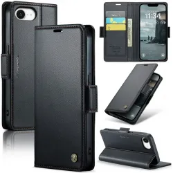 Coque portefeuille CASEME Litchi Texture pour Apple iPhone 17e/16e - Noir