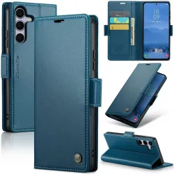 Coque portefeuille CASEME Litchi Texture pour Samsung Galaxy S25 Plus - Bleu