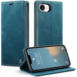 Coque portefeuille CASEME Retro Texture pour Apple iPhone 17e/16e - Bleu