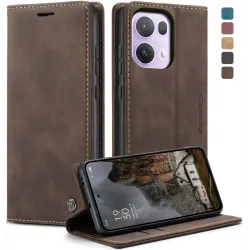 Coque portefeuille CASEME Retro Texture pour Oppo Reno13 Pro - Marron foncé