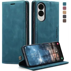 Coque portefeuille CASEME Retro Texture pour Samsung Galaxy S25 Edge - Bleu
