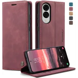 Coque portefeuille CASEME Retro Texture pour Samsung Galaxy S25 Edge - Bordeaux