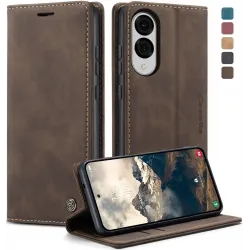 Coque portefeuille CASEME Retro Texture pour Samsung Galaxy S25 Edge - Marron foncé