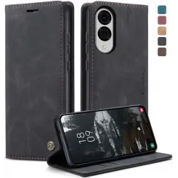 Coque portefeuille CASEME Retro Texture pour Samsung Galaxy S25 Edge - Noir