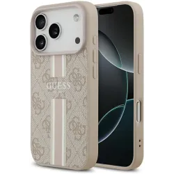 Coque arrière rigide Guess 4G Printed Stripes avec MagSafe pour Apple iPhone 17 Pro - Rose