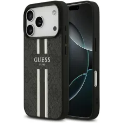 Coque arrière rigide Guess 4G Printed Stripes avec MagSafe pour Apple iPhone 17 Pro Max - Noir