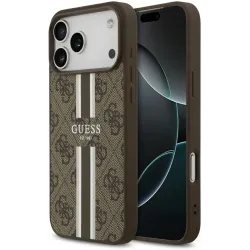 Coque arrière rigide Guess 4G Printed Stripes avec MagSafe pour Apple iPhone 17 Pro Max - Marron