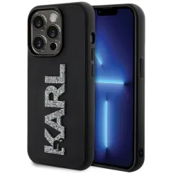 Coque arrière Karl Lagerfeld 3D Rubber Glitter Logo pour Apple iPhone 15 Pro - Noir