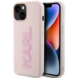Coque arrière Karl Lagerfeld 3D Rubber Glitter Logo pour Apple iPhone 15 Plus/14 Plus - Rose