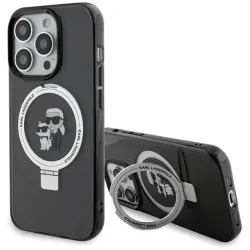 Coque arrière rigide Karl Lagerfeld Ring Stand Karl & Choupette avec MagSafe pour Apple iPhone 15 Pro - Noir