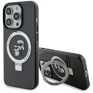 Coque arrière rigide Karl Lagerfeld Ring Stand Karl & Choupette avec MagSafe pour Apple iPhone 15 Pro - Noir