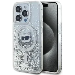 Coque arrière Karl Lagerfeld Liquid Glitter Choupette Head avec MagSafe pour Apple iPhone 14 Pro - Transparent