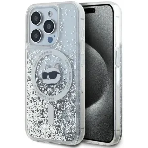 Coque arrière Karl Lagerfeld Liquid Glitter Choupette Head avec MagSafe pour Apple iPhone 15 Pro - Transparent