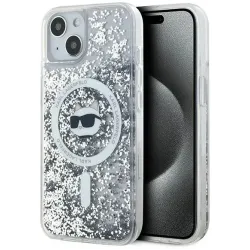 Coque arrière Karl Lagerfeld Liquid Glitter Choupette Head avec MagSafe pour Apple iPhone 15 Plus/14 Plus - Transparent