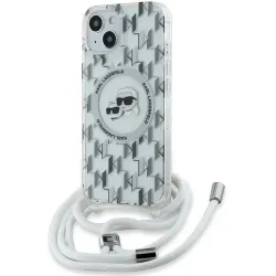 Coque arrière Karl Lagerfeld IML Crossbody Monogram Karl & Choupette Head avec MagSafe pour Apple iPhone 15/14 - Transparent