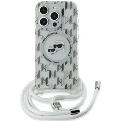 Coque arrière Karl Lagerfeld IML Crossbody Monogram Karl & Choupette Head avec MagSafe pour Apple iPhone 15 Pro Max - Transparent