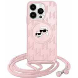 Coque arrière Karl Lagerfeld IML Crossbody Monogram Karl & Choupette Head avec MagSafe pour Apple iPhone 15 Pro - Rose