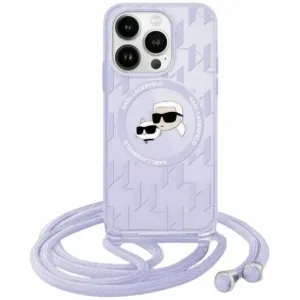 Coque arrière Karl Lagerfeld IML Crossbody Monogram Karl & Choupette Head avec MagSafe pour Apple iPhone 15 Pro - Violet