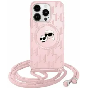 Coque arrière Karl Lagerfeld IML Crossbody Monogram Karl & Choupette Head avec MagSafe pour Apple iPhone 15/14 - Rose