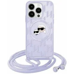 Coque arrière Karl Lagerfeld IML Crossbody Monogram Karl & Choupette Head avec MagSafe pour Apple iPhone 15 Pro Max - Violet