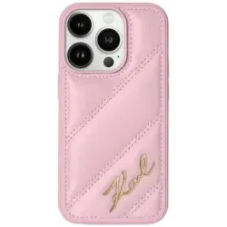 Coque arrière Karl Lagerfeld Diagonal Quilted Script pour Apple iPhone 15 Plus/14 Plus - Rose