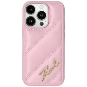 Coque arrière Karl Lagerfeld Diagonal Quilted Script pour Apple iPhone 15 Pro Max - Rose