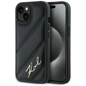 Coque arrière Karl Lagerfeld Diagonal Quilted Script pour Apple iPhone 15 Plus/14 Plus - Noir