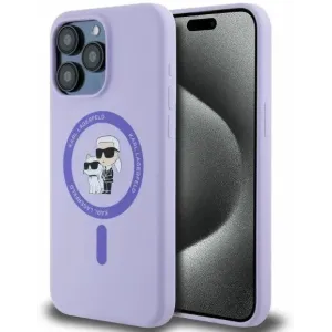 Coque arrière en silicone Karl Lagerfeld Karl & Choupette Heads Ring avec MagSafe pour Apple iPhone 15 Pro Max - Violet