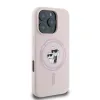 Coque arrière en silicone Karl Lagerfeld Karl & Choupette Heads Ring avec MagSafe pour Apple iPhone 16 Pro - Rose 2
