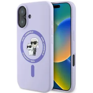Coque arrière en silicone Karl Lagerfeld Karl & Choupette Heads Ring avec MagSafe pour Apple iPhone 16 Plus - Violet