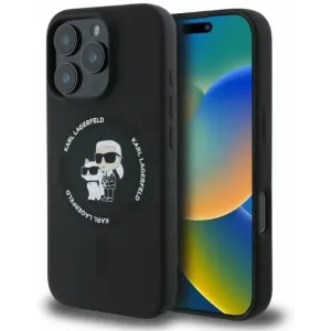 Coque arrière en silicone Karl Lagerfeld Karl & Choupette Heads Ring avec MagSafe pour Apple iPhone 16 Pro Max - Noir