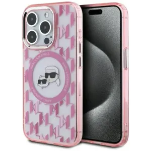 Coque arrière Karl Lagerfeld IML Monogram Karl & Choupette Head avec MagSafe pour Apple iPhone 15 Pro - Rose