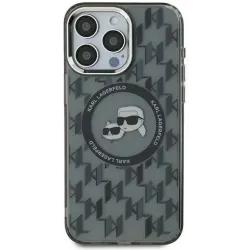 Coque arrière Karl Lagerfeld IML Monogram Karl & Choupette Head avec MagSafe pour Apple iPhone 15 Plus - Noir