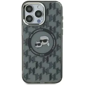 Coque arrière Karl Lagerfeld IML Monogram Karl & Choupette Head avec MagSafe pour Apple iPhone 15 - Noir