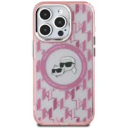 Coque arrière Karl Lagerfeld IML Monogram Karl & Choupette Head avec MagSafe pour Apple iPhone 15 - Rose