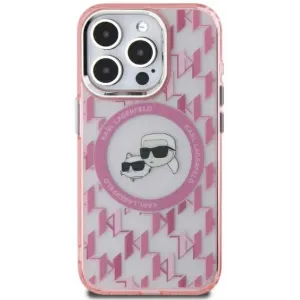Coque arrière Karl Lagerfeld IML Monogram Karl & Choupette Head avec MagSafe pour Apple iPhone 15 - Rose